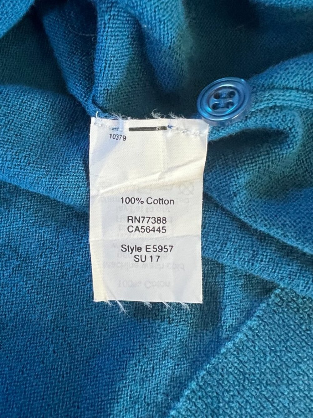 J.Crew Caryn Cardigan Teal Blue 100% Cotton Crewneck Sweater Size S - Picture 5 of 5
